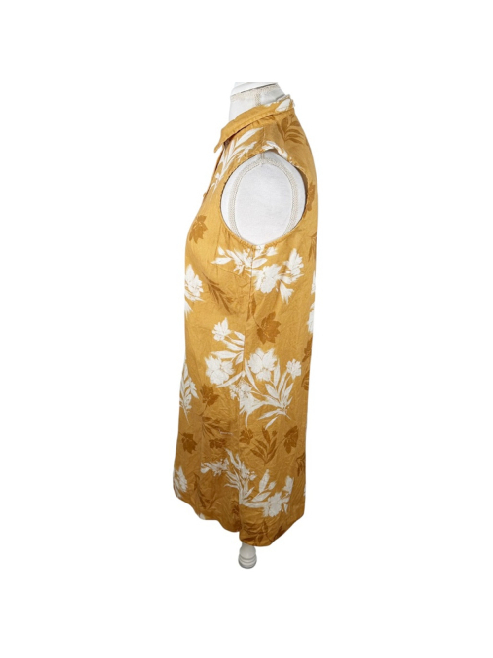 Garnet Hill Ochre Floral Sleeveless European Flax Linen Shirtdress Beachy size 6 - Picture 5 of 10
